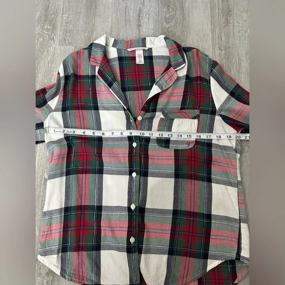 Victoria's Secret Flannel PJ Pajama Set White Red Green Plaid Size Small - Picture 5 of 16